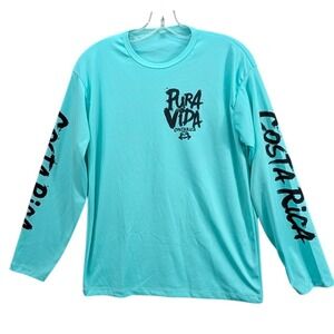 Pura Vida Costa Rica Mens Rashguard Long Sleeve Crew Neck Beach Small Mint Green